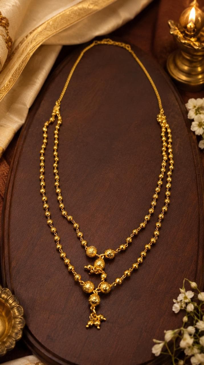 Layered Gold Bead Necklace with Drop