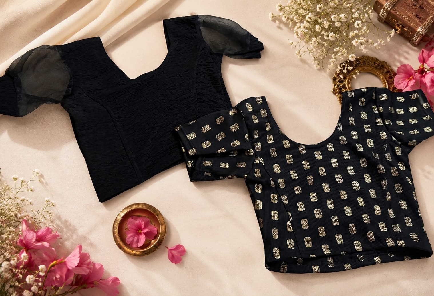 Readymade Blouse - Black Gold Polka Dot