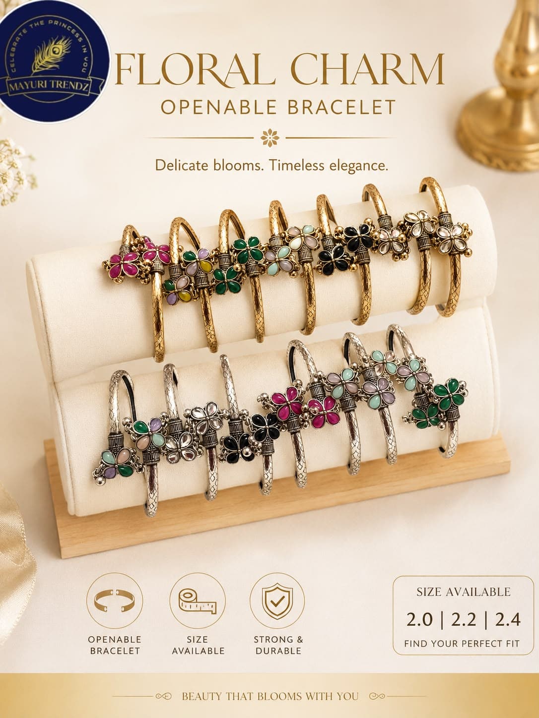 Floral Charm Openable Bracelet