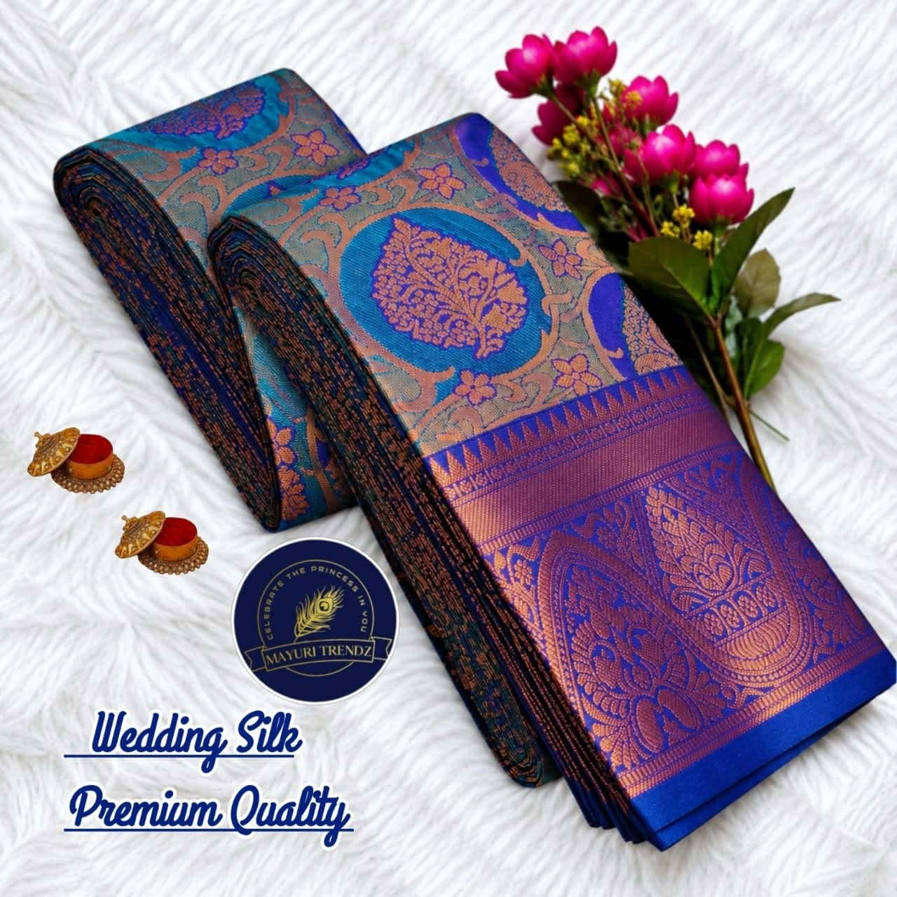 Wedding Silk Saree - Turquoise & Royal Blue