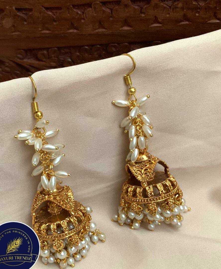 White Colour Rice Pearl Long Jhumka