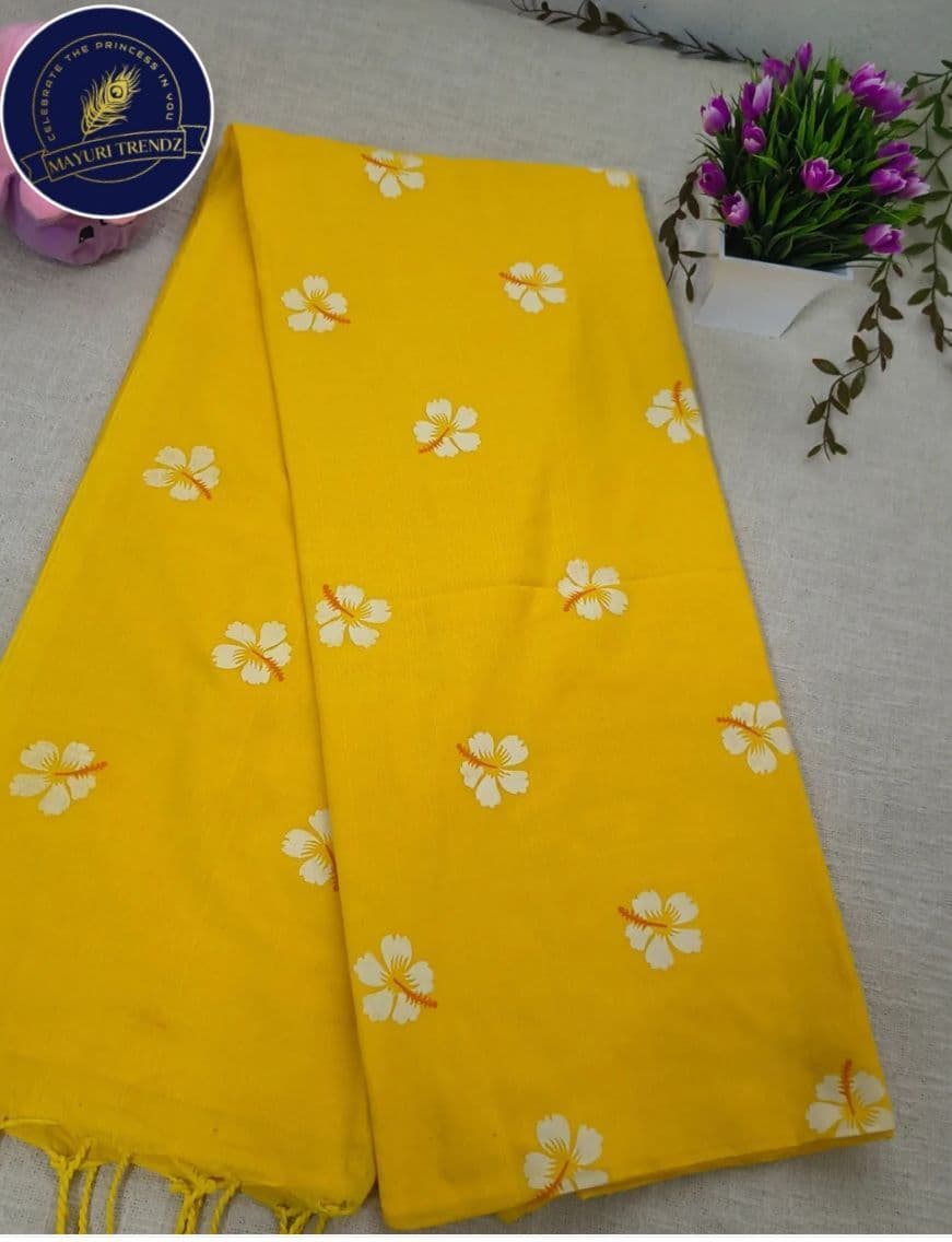 Yellow Khadi Floral Saree — photo 1 of 1