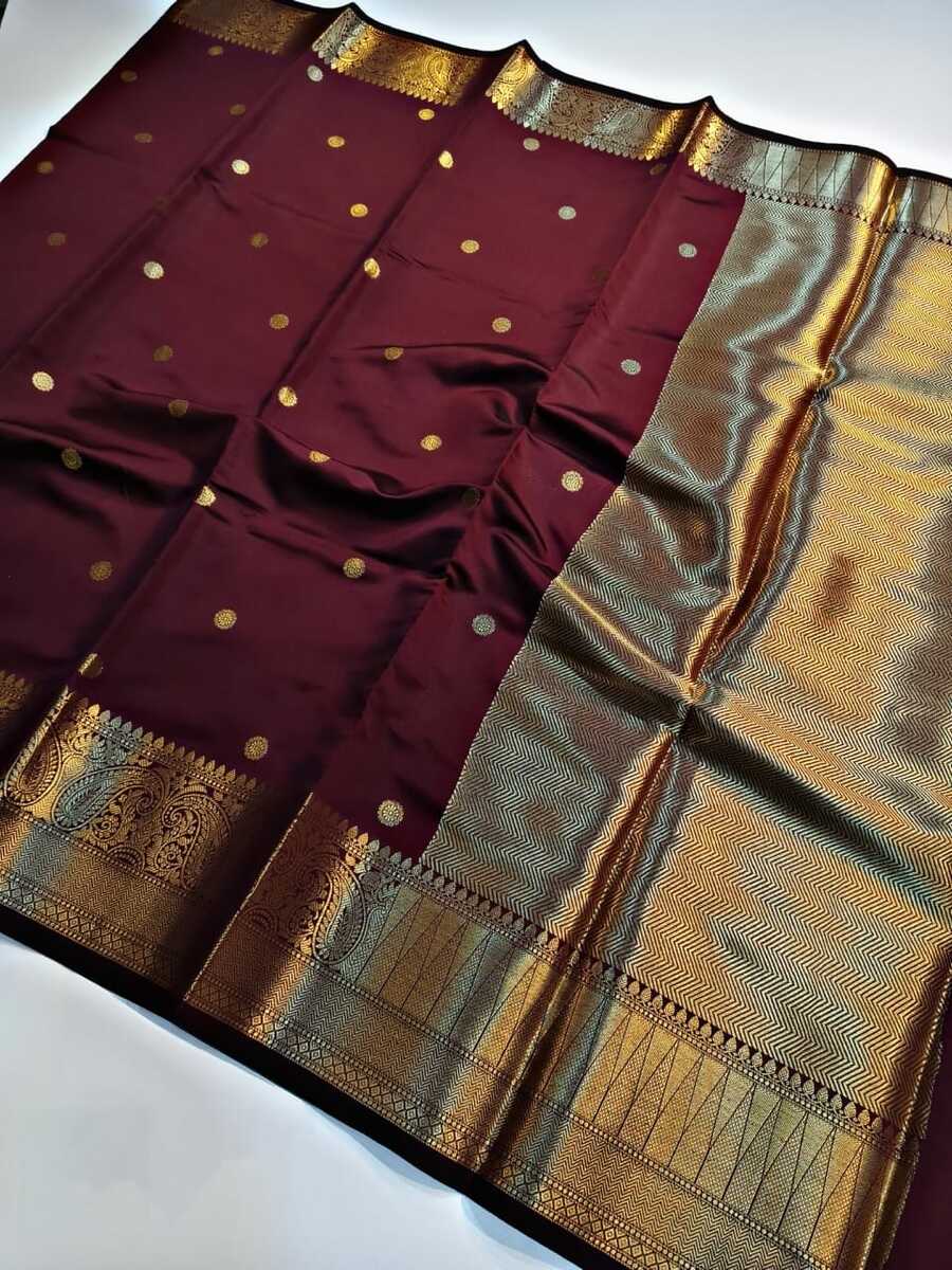 Chocolate Brown and Golden Border Silk Saree